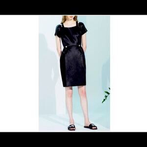 CREATURES of the WIND $1400 Demilo Fitted Satin Sheath Dress LBD Military Square